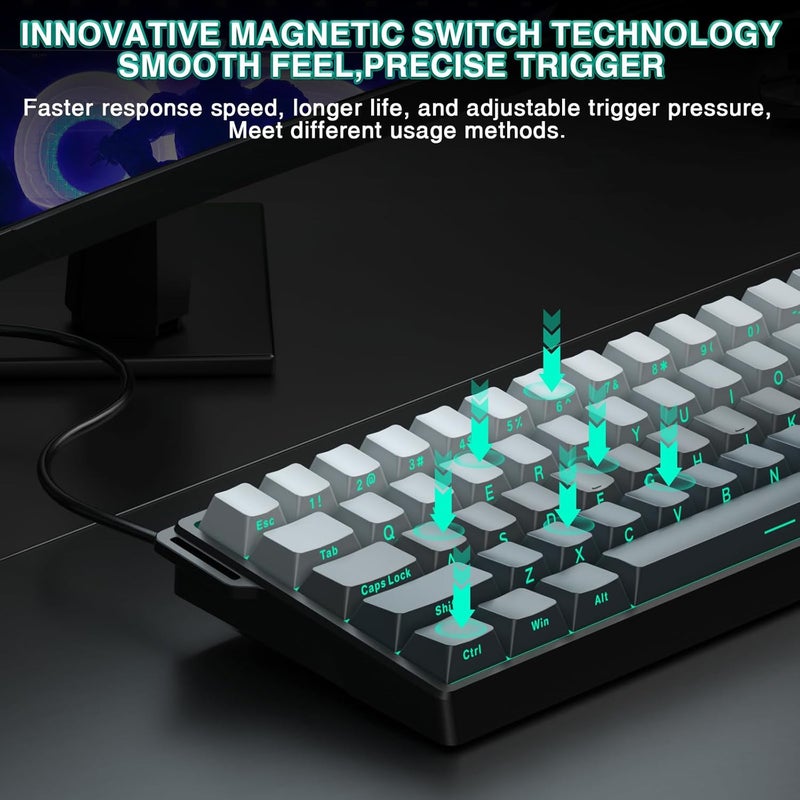 CORBOBO Aula WIN60 HE - 60% Mechanical Gaming Keyboard Wired, Hall Effect Magnetic Switch Hot Swappable,8000 Hz Polling Rate, RGB Keyboard 60 Percent Compact Design for PC (Gradient Gray) - Image 4